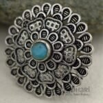 Aaradhya Stone Heritage Oxidised adjustable ring with 2.5 cm statement face and traditional stone design