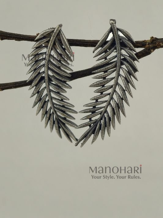 MN-ER-CLR-CLE-01_2 Coco Leaf Royale 4cm oxidised vintage earrings with elegant coconut leaf-inspired design from Manohari Style