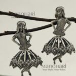 Aaradhya Dancing Diva vintage oxidised silver jhumka earrings with 2 cm diameter and 4 cm length