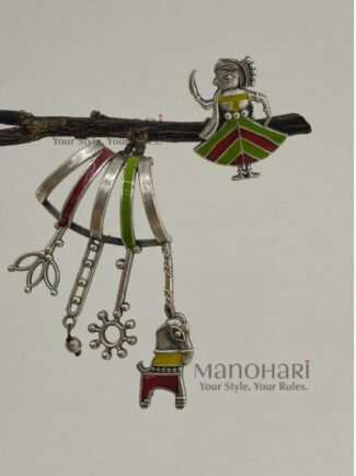 Piya Handpainted Heritage Bloom mismatched stud earrings featuring a girl's face and a colourful toy-inspired design